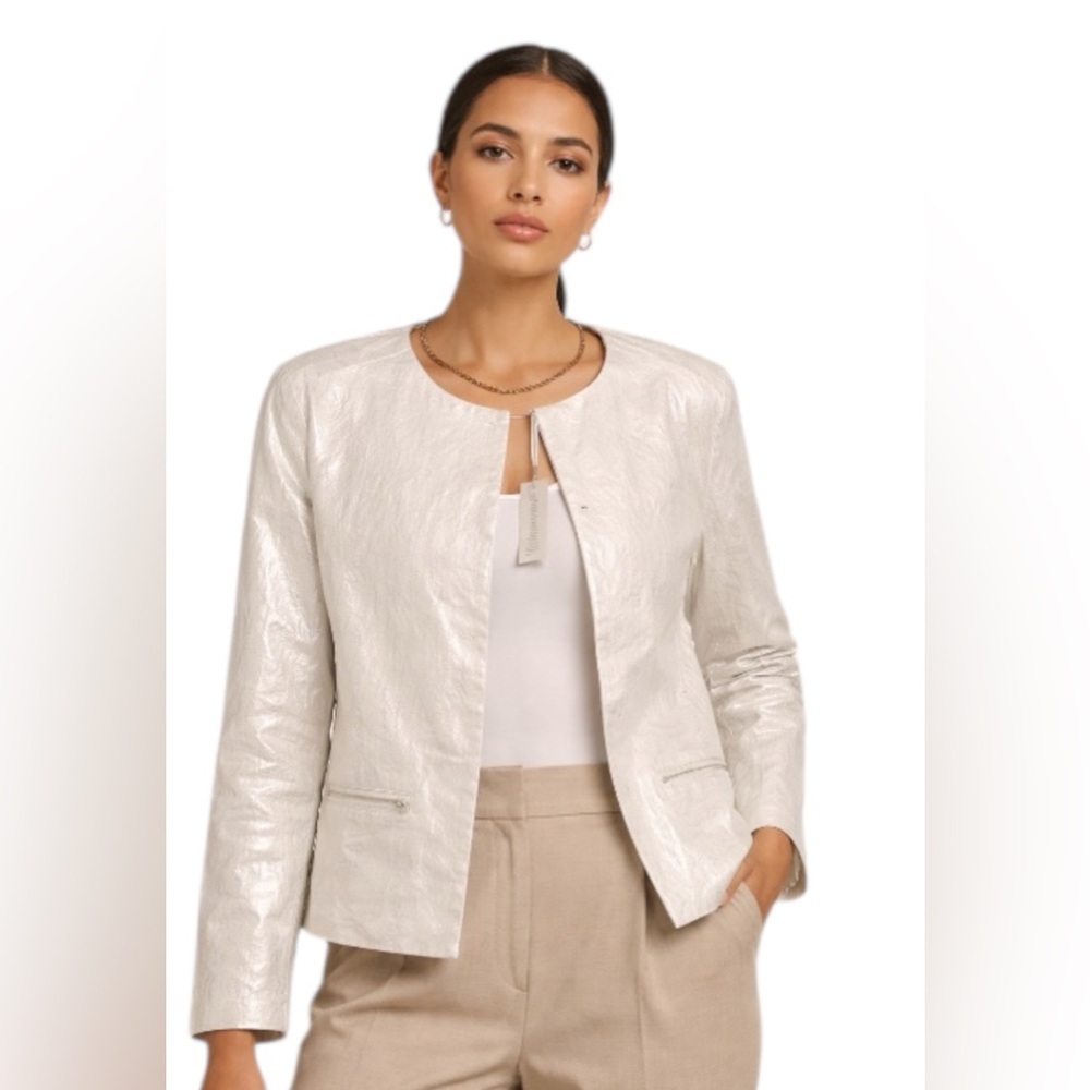 JNY Jones New York White Shimmer Jacket Linen Cotton Size Small NWT